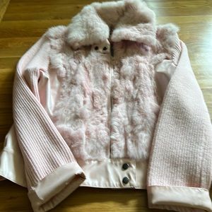 Pink faux leather and fur jacket
